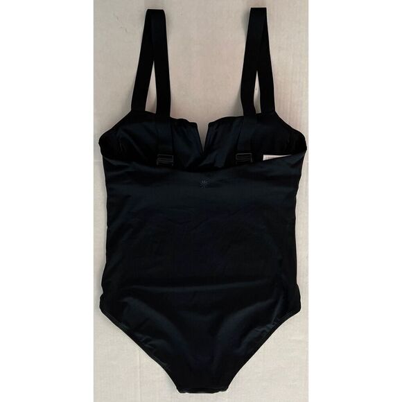 Athleta Square Neck V 1-Piece Swimsuit Underwire Bra Sz 38 B/C Black Medium - Picture 5 of 16
